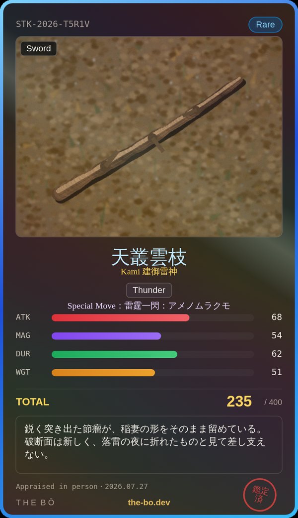 Example certificate: Rare, total power 235